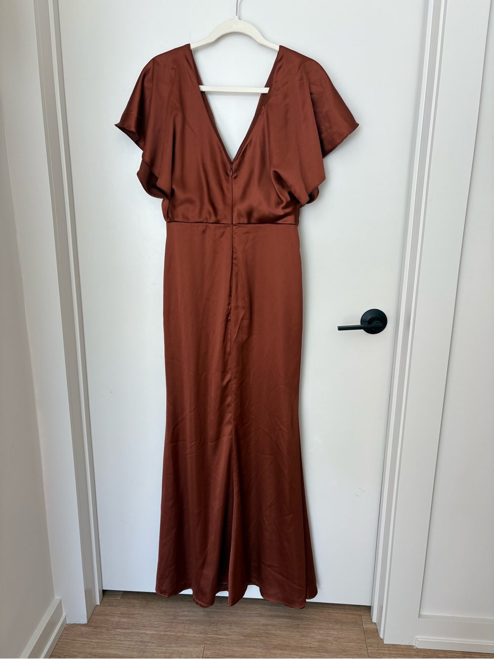 Revelry Brown Gwen Satin VNeck Bridesmaid Maxi Dress Formal Chic Evening Gown 10 - Picture 7 of 13